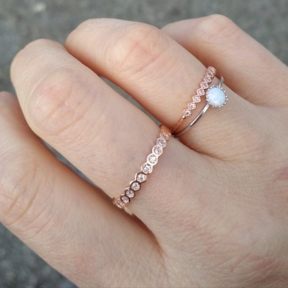 Opal Rose Gold Dainty Stone Ring - Picture 2 of 7